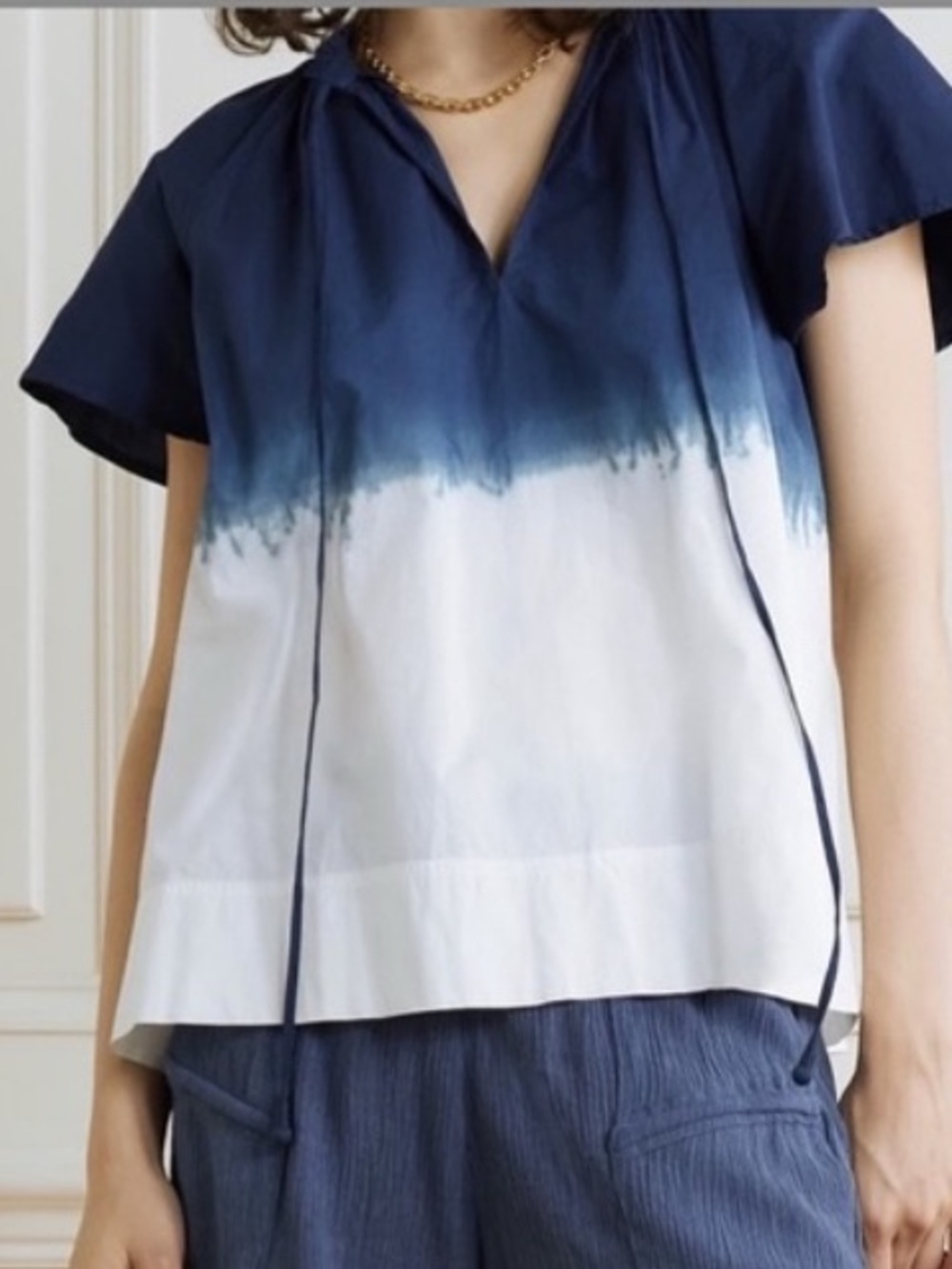 Apiece Apart Navy to White Ombre Short-Sleeve Blouse